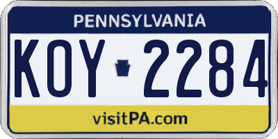 PA license plate KOY2284