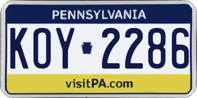 PA license plate KOY2286