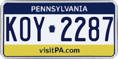 PA license plate KOY2287