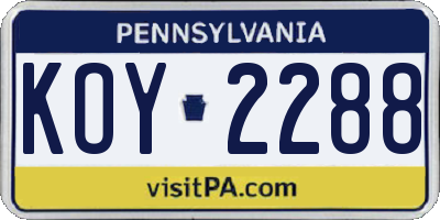 PA license plate KOY2288