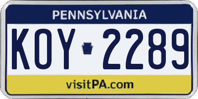 PA license plate KOY2289