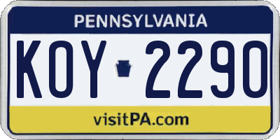 PA license plate KOY2290
