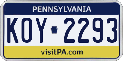PA license plate KOY2293