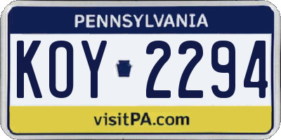 PA license plate KOY2294