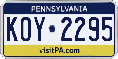 PA license plate KOY2295