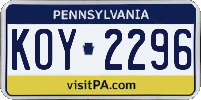 PA license plate KOY2296