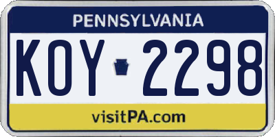 PA license plate KOY2298