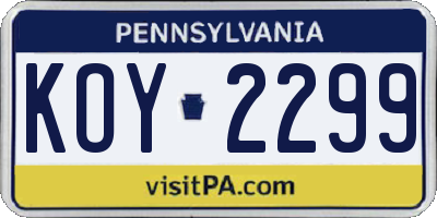 PA license plate KOY2299
