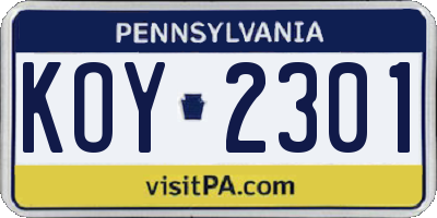 PA license plate KOY2301