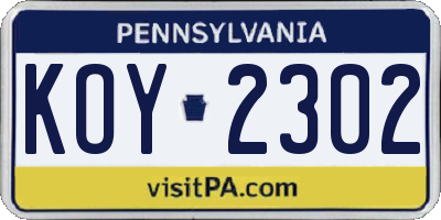 PA license plate KOY2302