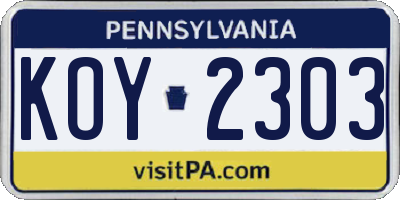 PA license plate KOY2303
