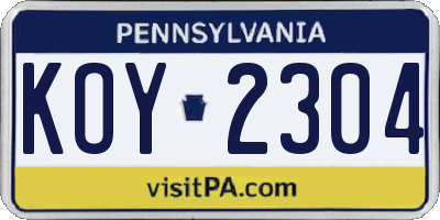 PA license plate KOY2304