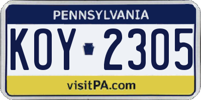 PA license plate KOY2305