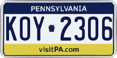 PA license plate KOY2306