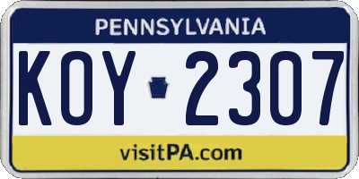 PA license plate KOY2307