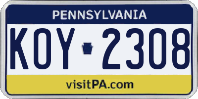 PA license plate KOY2308