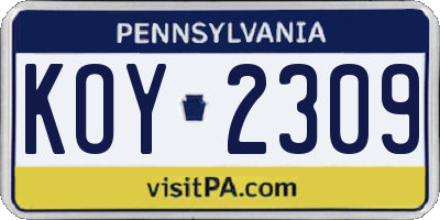 PA license plate KOY2309