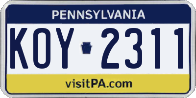 PA license plate KOY2311