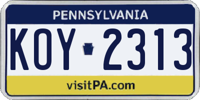 PA license plate KOY2313