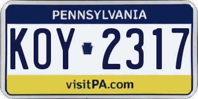 PA license plate KOY2317
