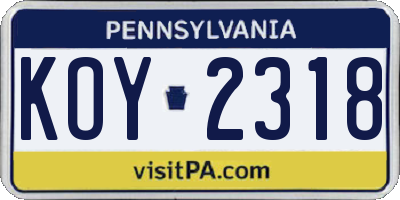 PA license plate KOY2318