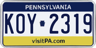 PA license plate KOY2319
