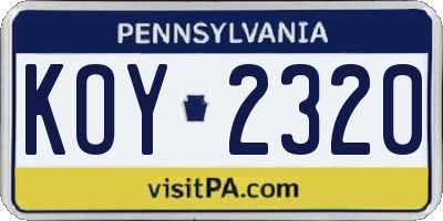 PA license plate KOY2320
