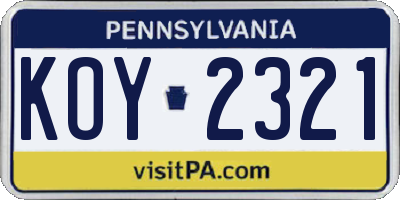 PA license plate KOY2321