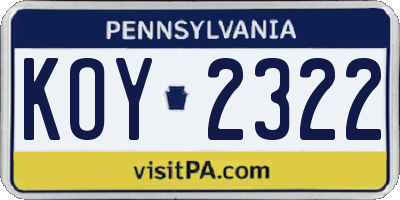 PA license plate KOY2322
