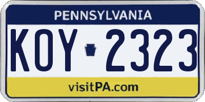PA license plate KOY2323