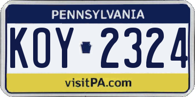 PA license plate KOY2324