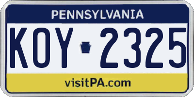 PA license plate KOY2325