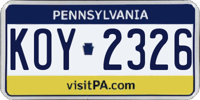 PA license plate KOY2326