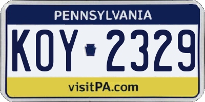 PA license plate KOY2329