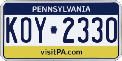 PA license plate KOY2330