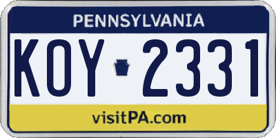 PA license plate KOY2331