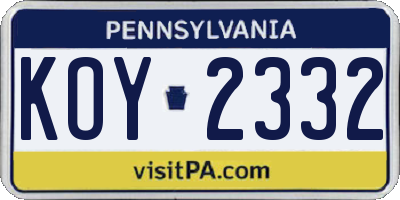 PA license plate KOY2332