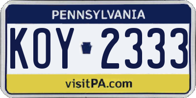 PA license plate KOY2333