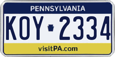PA license plate KOY2334
