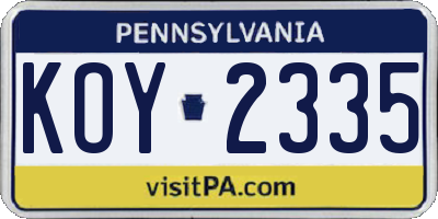 PA license plate KOY2335