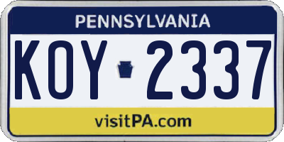 PA license plate KOY2337