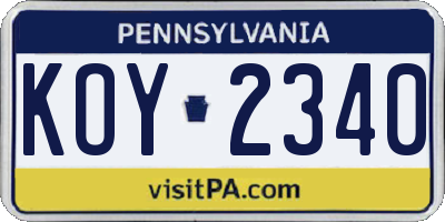 PA license plate KOY2340