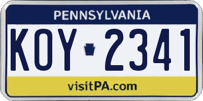 PA license plate KOY2341