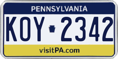 PA license plate KOY2342