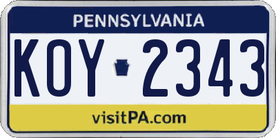 PA license plate KOY2343