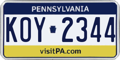 PA license plate KOY2344