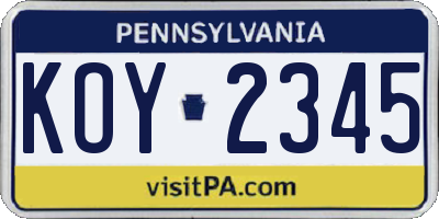PA license plate KOY2345