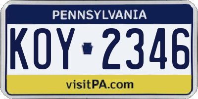 PA license plate KOY2346