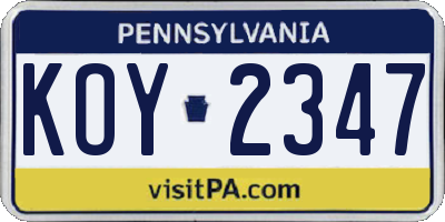 PA license plate KOY2347