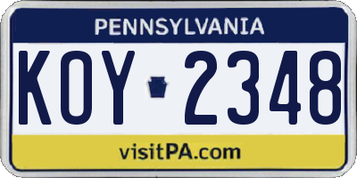 PA license plate KOY2348